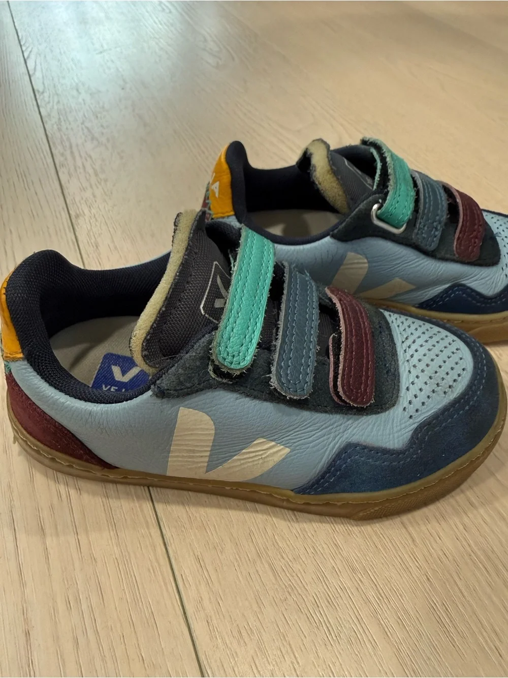Veja Kids Light Blue Multi-Stripe Velcro Sneakers | 27 (10C)